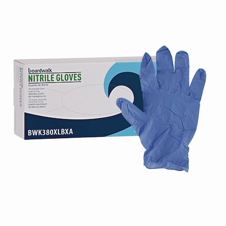 Boardwalk 380 Series, Disposable Gloves, 4 mil Palm, Nitrile, Powder-Free, XL, 100 PK, Blue 380XLBXA